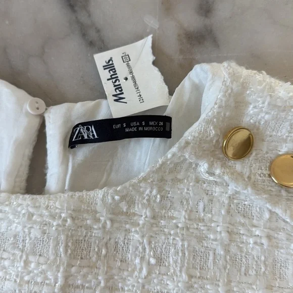 ZARA White Boucle Tweed Peplum Side Gold Button Structured Mini Dress Sz S NWOT - Picture 8 of 14